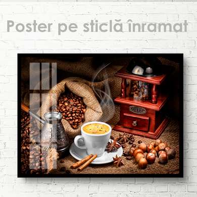Poster - Cafea aromată, 90 x 60 см, Poster inramat pe sticla