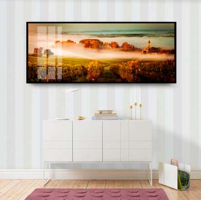 Poster - Autumn morning park, 150 x 50 см, Framed poster on glass, Nature