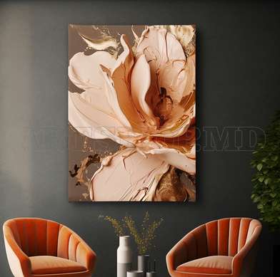 Poster - Beige abstract flower, 60 x 90 см, Framed poster on glass, Flowers