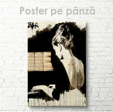 Poster - At the piano, 30 x 45 см, Canvas on frame, Black & White