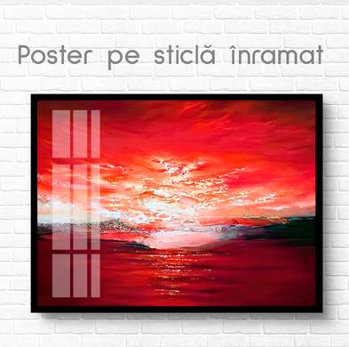 Poster - Red sunset sun, 90 x 60 см, Framed poster on glass