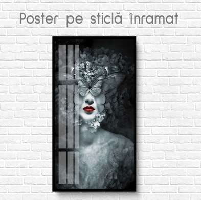Постер - Абстрактная Девушка- бабочка, 45 x 90 см, Постер на Стекле в раме, Гламур