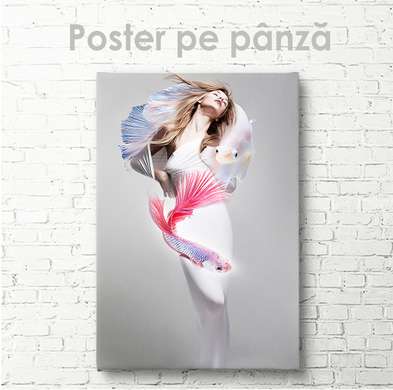 Poster - Fish girl, 60 x 90 см, Framed poster on glass, Fantasy