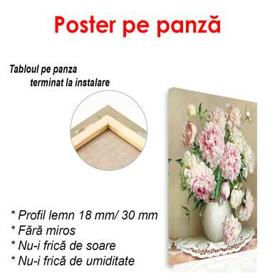 Poster - White vase with pink peonies, 60 x 90 см, Framed poster, Still Life