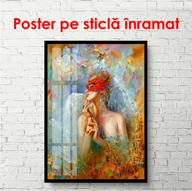 Постер - Девушка с красной маской на лице, 60 x 90 см, Постер в раме, Разные