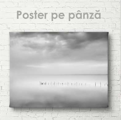 Постер - Серый пейзаж озера, 45 x 30 см, Холст на подрамнике