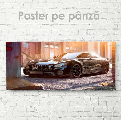 Poster - Mercedes negru lucios, 90 x 45 см, Poster inramat pe sticla