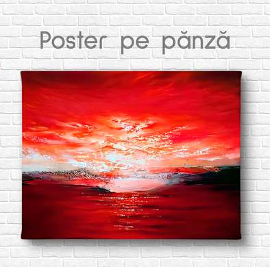 Постер - Красный закат солнце, 90 x 60 см, Постер на Стекле в раме
