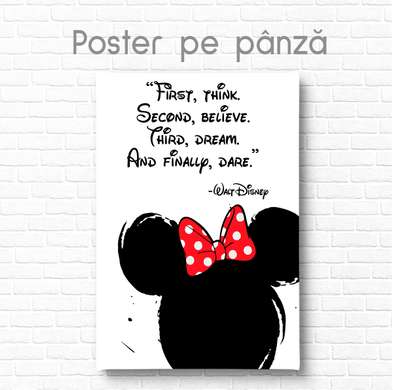 Poster - Minnie Mouse cu citat, 60 x 90 см, Poster inramat pe sticla