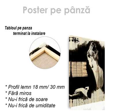 Постер - За пианиной, 30 x 45 см, Холст на подрамнике, Черно Белые