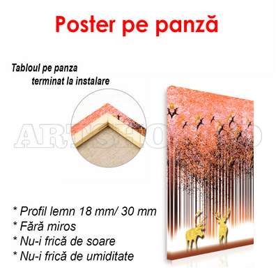 Poster - Pădurea abstractă cu păsări și elani, 30 x 60 см, Panza pe cadru, Glamour