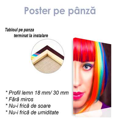Постер - Девушка с радужной прической, 45 x 90 см, Постер на Стекле в раме