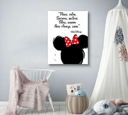 Poster - Minnie Mouse with quote, 60 x 90 см, Framed poster on glass