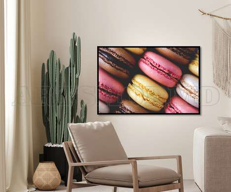 Poster - Soft Color Macarons, 90 x 60 см, Framed poster on glass, Food and Drinks