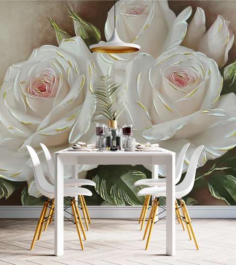 Fototapet, Trandafiri albi cu margini aurii