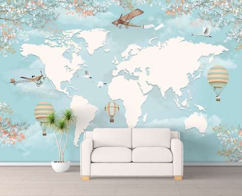 Wall Mural - White map on a blue background