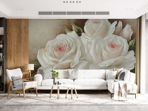 Wall Mural - White roses with golden edges