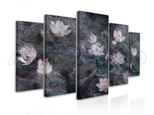 Modular picture, Lotus flowers on gray background, 108 х 60