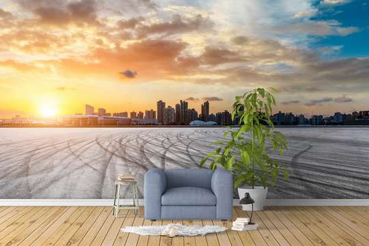 Wall Mural - Winter landscape at sunset