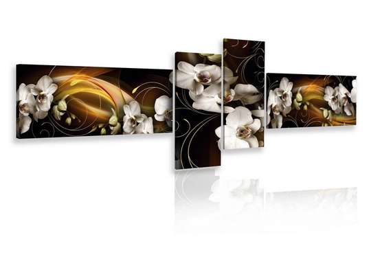 Модульная картина, Белые орхидеи на коричневом абстрактном фоне, 220 x 81,5, 220 x 81,5