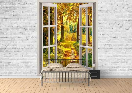 Wall Mural - Window overlooking the yellow park