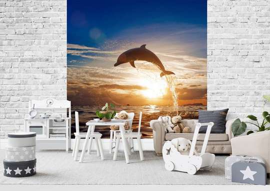 Wall Mural - Dolphin at sunset