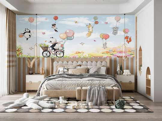 Wall mural for the nursery - Panda bears and other animals
