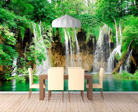 Фотообои - Красивый зеленый парк с водопадом