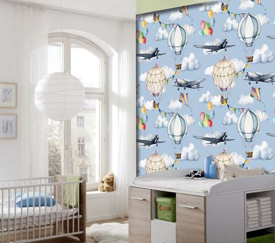 Wall mural for the nursery - Children's aviation on the blue sky