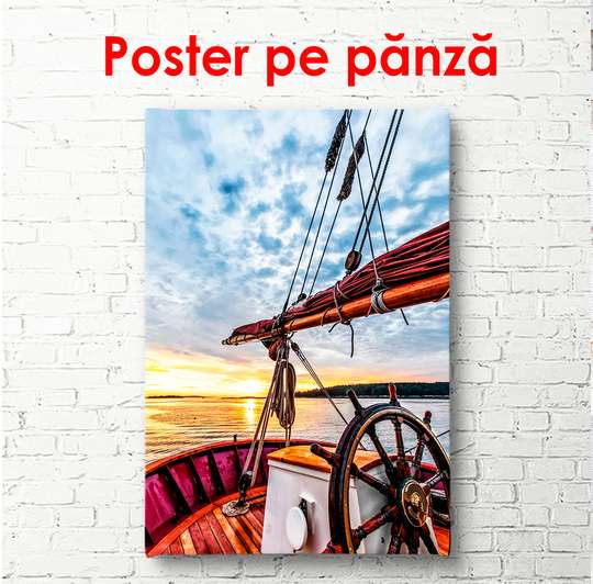 Постер - Красивая палуба с видом на морской пейзаж, 45 x 90 см, Постер в раме