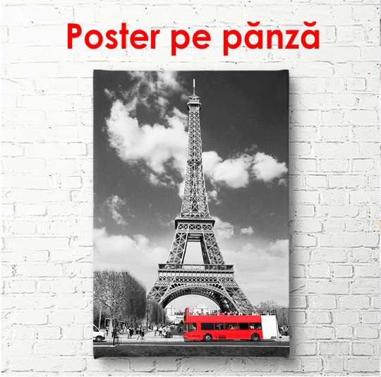 Poster - Red bus in black and white Paris, 60 x 90 см, Framed poster, Black & White