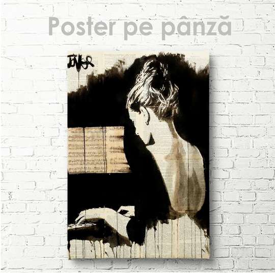 Постер - За пианиной, 30 x 45 см, Холст на подрамнике
