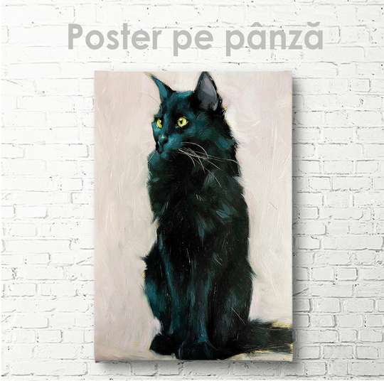 Постер, Черная кошка, 30 x 45 см, Холст на подрамнике, Животные