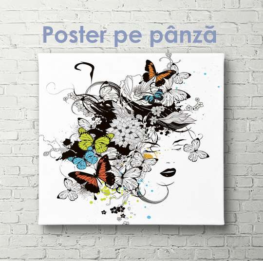 Poster - Fată cu fluturi, 40 x 40 см, Panza pe cadru