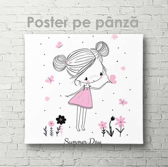 Poster - Fetița cu floricele, 40 x 40 см, Panza pe cadru