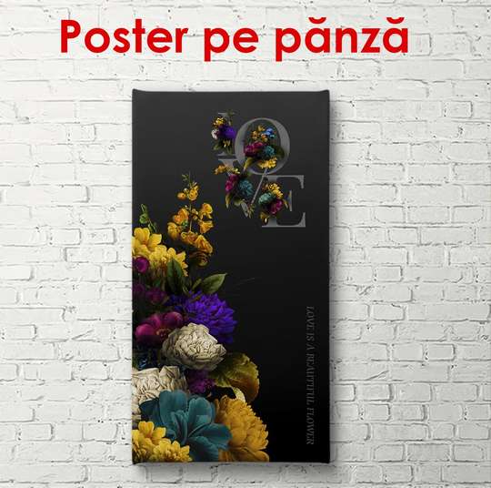 Poster - Love is a beautiful flower, 30 x 90 см, Canvas on frame