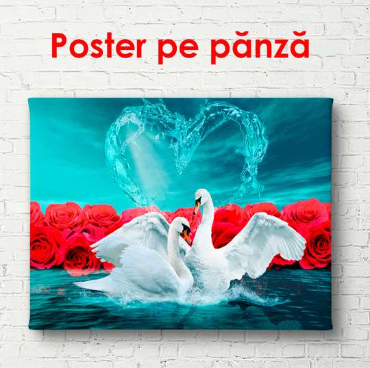 Постер, Танец лебедей, 45 x 30 см, Холст на подрамнике, Животные