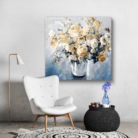 Poster, Flori bej într-o vază, 100 x 100 см, Panza pe cadru