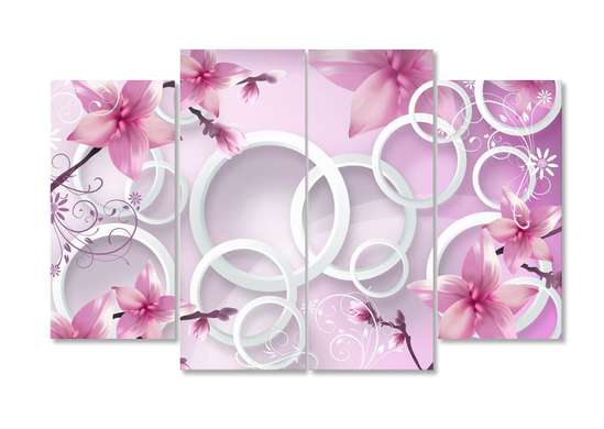 Modular picture, Abstract pink flowers., 198 x 115