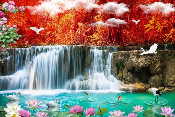 Wall Mural - Red autumn leaves