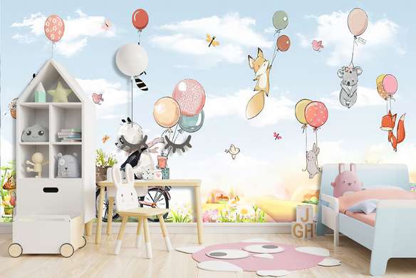 Wall mural for the nursery - Panda bears and other animals