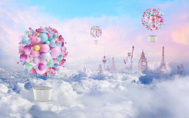 Wall mural for the nursery - Balloons from balloons over the clouds