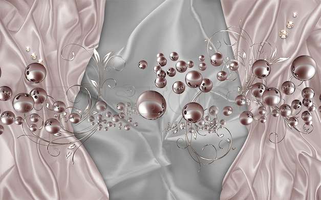 3D Photo Wallpaper- Pale pink spheres on a satin gray background