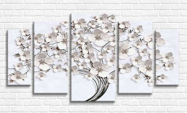 Модульная картина, Дерево с белыми цветами, 108 х 60