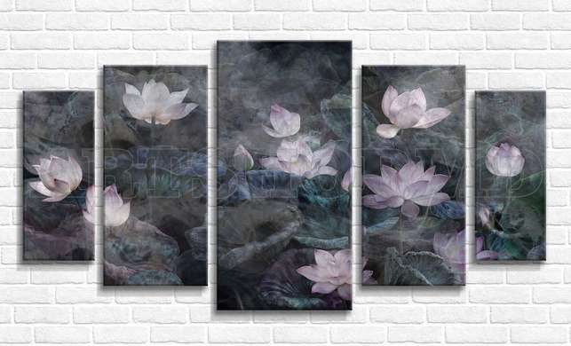 Modular picture, Lotus flowers on gray background, 108 х 60