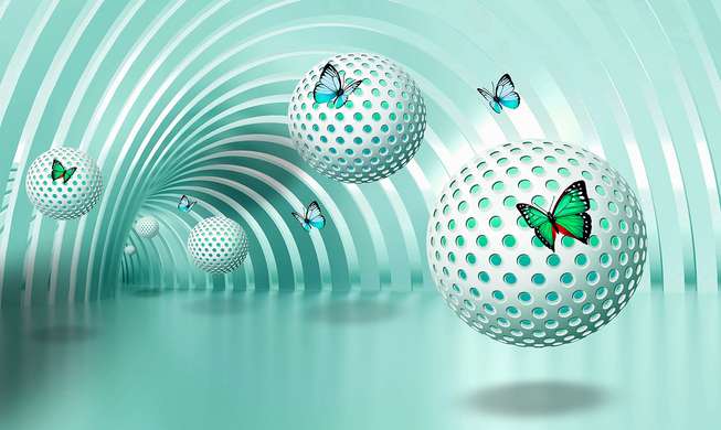 3D Wallpaper - Butterflies on the background of a green tunnel