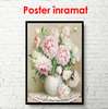 Poster - Vaza albă cu bujori roz, 60 x 90 см, Poster înrămat, Natură Moartă