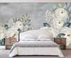 Wall Mural - White peonies on a dark green background