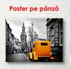 Poster - Yellow retro car on a black and white city background, 90 x 60 см, Framed poster, Transport