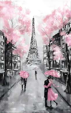 Poster - Paris in black and white with pink, 30 x 60 см, Framed poster, Maps and Cities